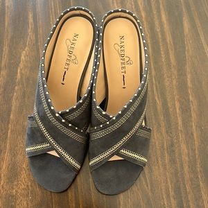 Navy Naked Feet wedges